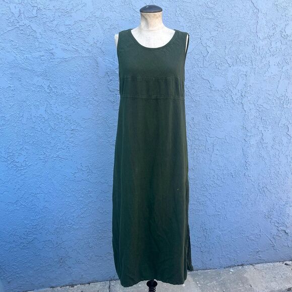 Vintage 90s Maxi Dress Cotton Size Small Dark Green - Picture 2 of 12